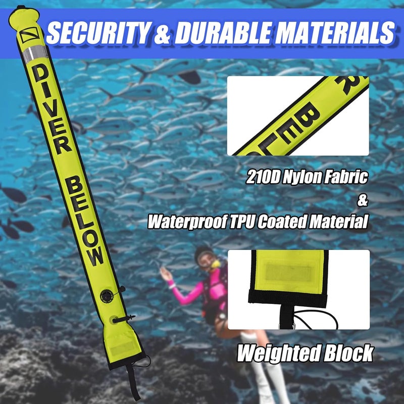 JUSTOOP Store 5ft Surface Marker Buoy Set, Inflatable Scuba Signal Tube with Reflective Strip, Scuba Diving Open Bottom Float (SMB) for Underwater Diving Snorkeling with 100ft Diving Spool Reel and Clip - Image 2